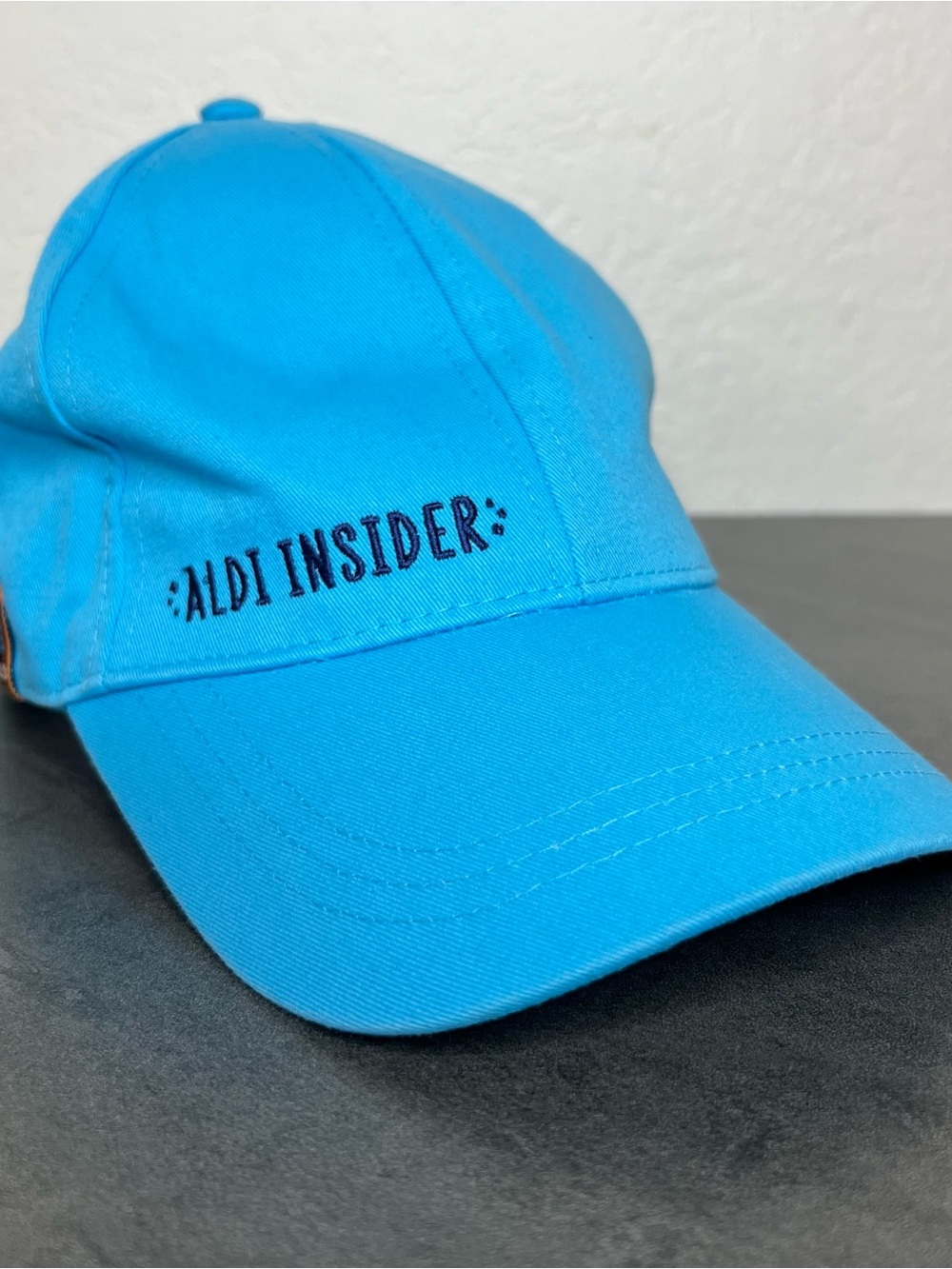 Aldi Gear Hat Baseball Cap Hat Adjustable Hook Loop Blue Logo Aldi Insider 2023